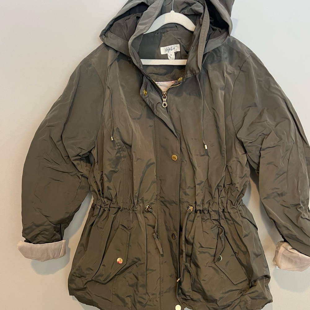 Olive Hooded Jacket with Drawstring Waist